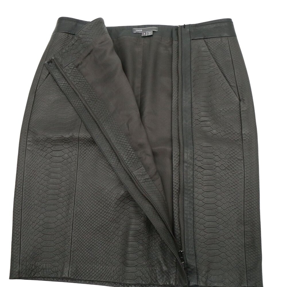 Vince Genuine Leather Snake Embossed Pencil Skirt Graphite Gray Black Zip 4 - Picture 4 of 7